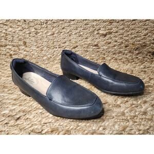 Clarks Collection Juliet Lora Loafer Navy Blue Leather Comfort Shoes Size 8